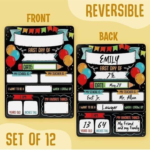 12 Pack First Last Days Of School Chalkboard Style Posters 8 x 12 Prints Signs - Picture 1 of 6